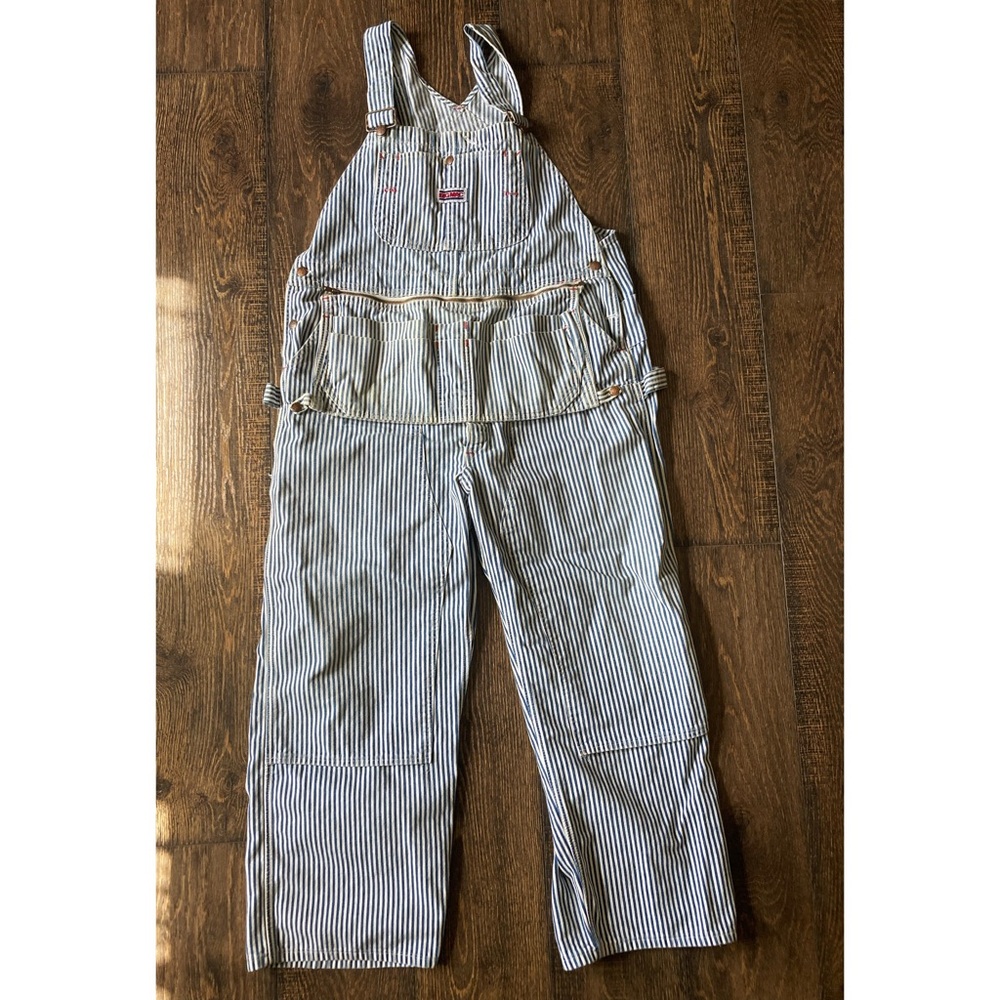 Vintage BIG MAC striped Railroad carpenter bib overalls : 42 x 30